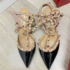 New Black nude Rockstud patent leather kitten heels Rock Stud not Valentino 38